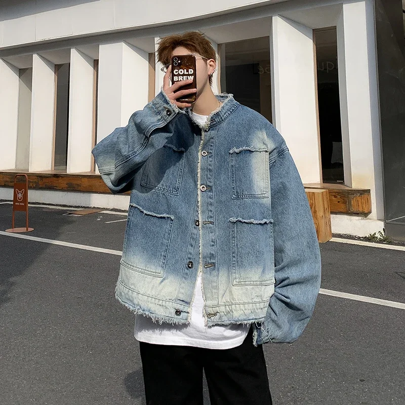 Patchwork Jean Jacket - Męska kurtka dżinsowa w stylu amerykańskim