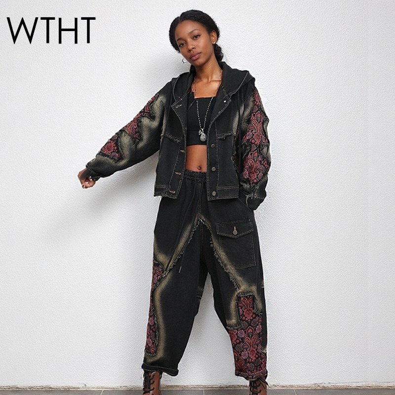 Patchwork Jean Jacket - Kurtka jeansowa damska WTHT z naszywkami,