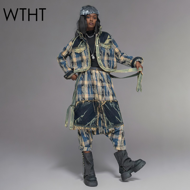 Patchwork Jean Jacket - WTHT moda damska nieregularna patchworkowa kurtka