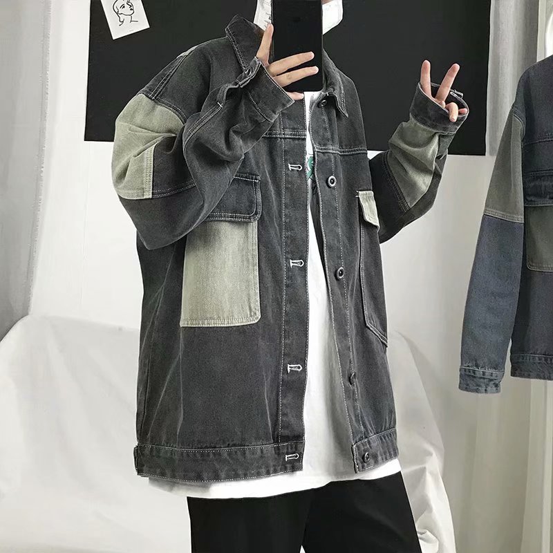 Patchwork Jean Jacket - Męska kurtka dżinsowa oversize w stylu