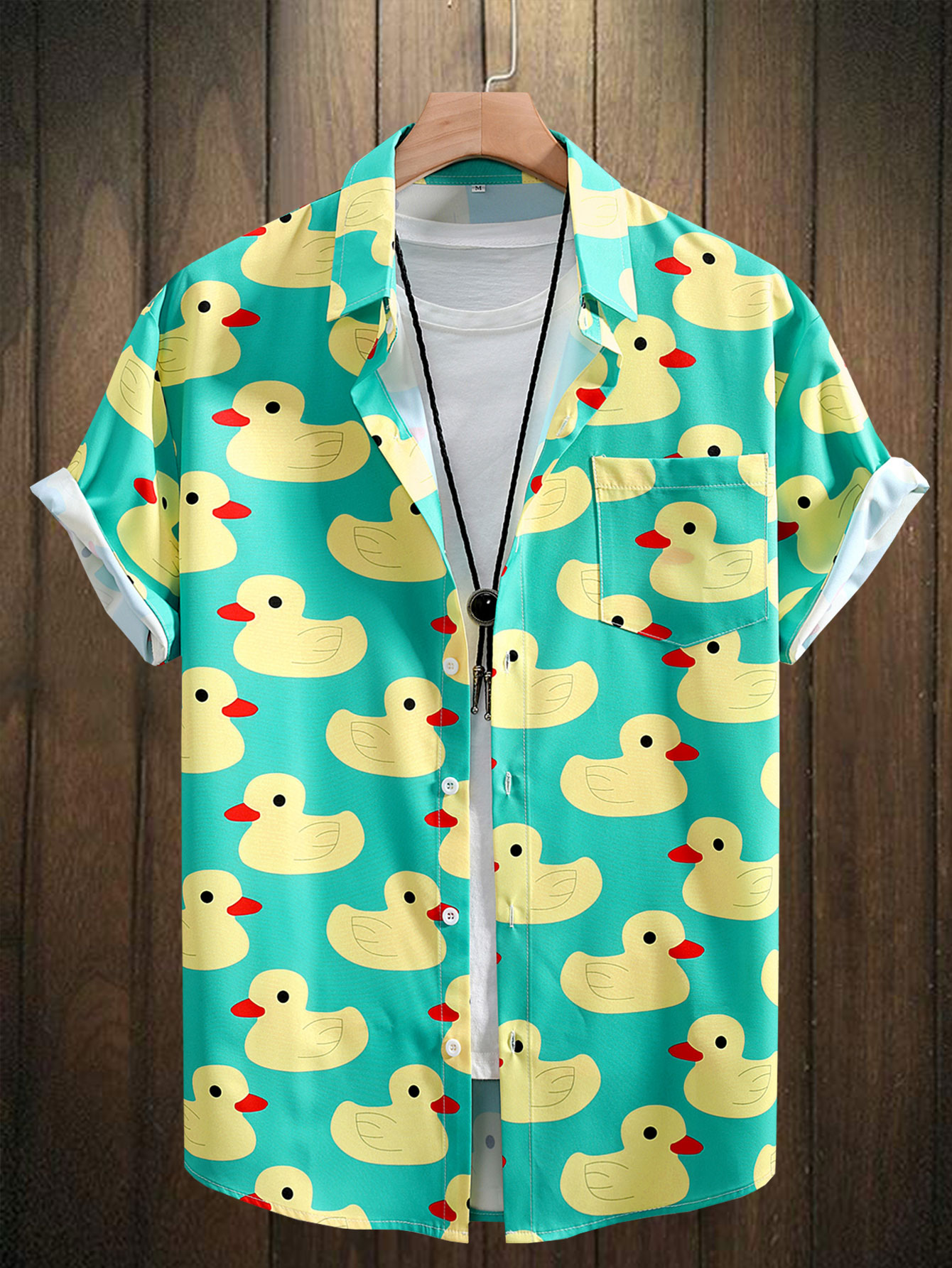 Bowling Shirt Camp - Męska koszula z nadrukiem gumowej kaczki,