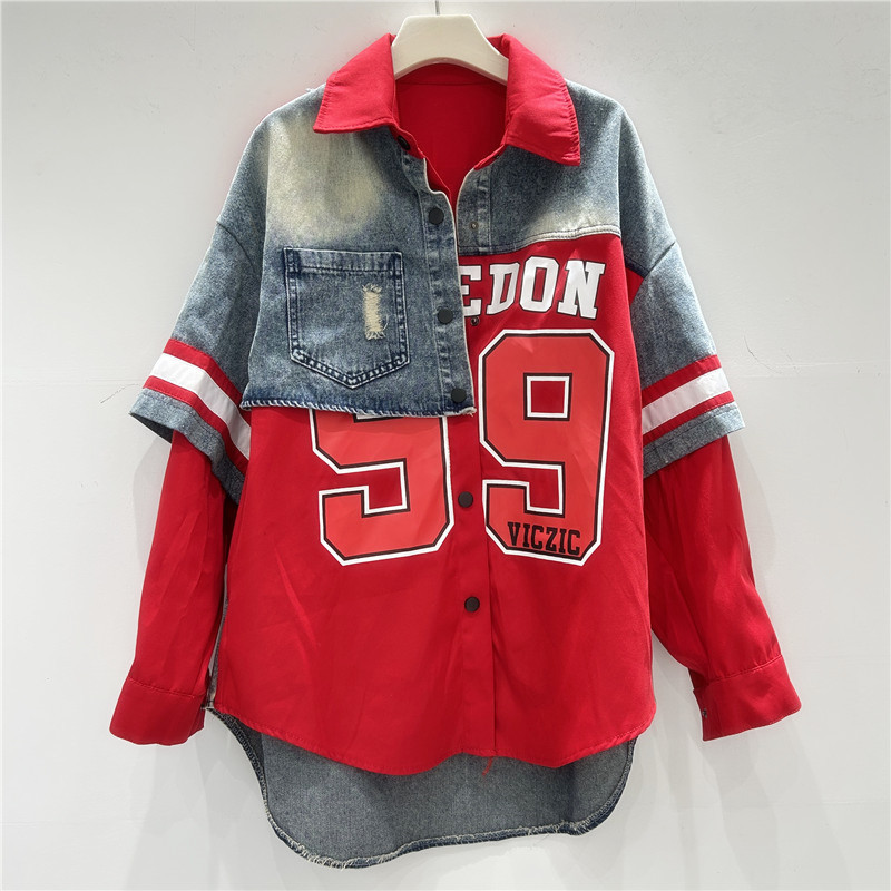 Patchwork Jean Jacket - Damska kurtka koszulowa w stylu retro