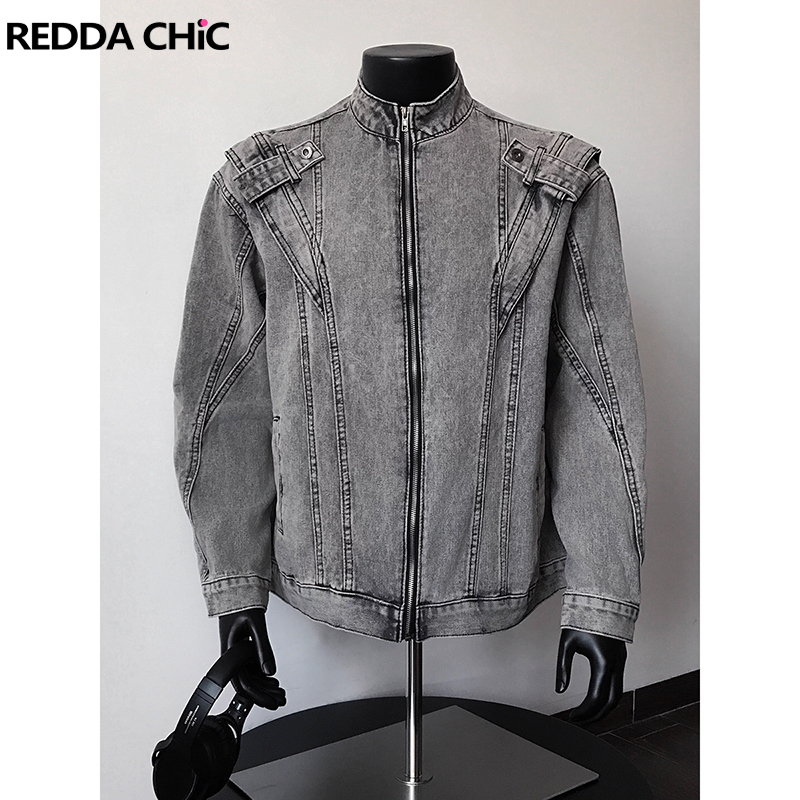 Patchwork Jean Jacket - ReddaChic Kurtka Jeansowa Męska Bomberka w