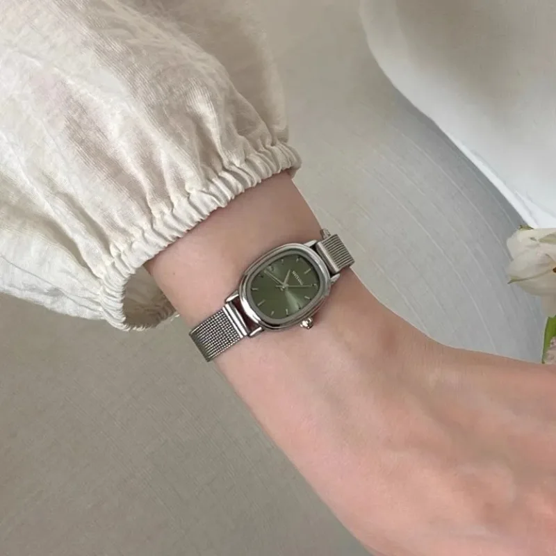 Vintage Fashion Watches - Mała owalna tarcza Zielony zegarek Proste