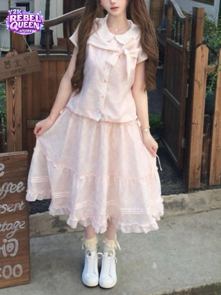 Vintage Fashion Japan - Japoński Vintage Słodki Top z Kokardą