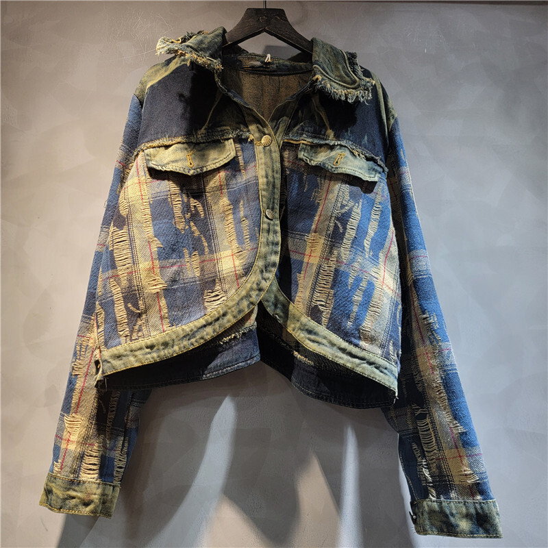 WTHT moda damska nieregularna  – Patchwork Jean Jacket recenzja i cena