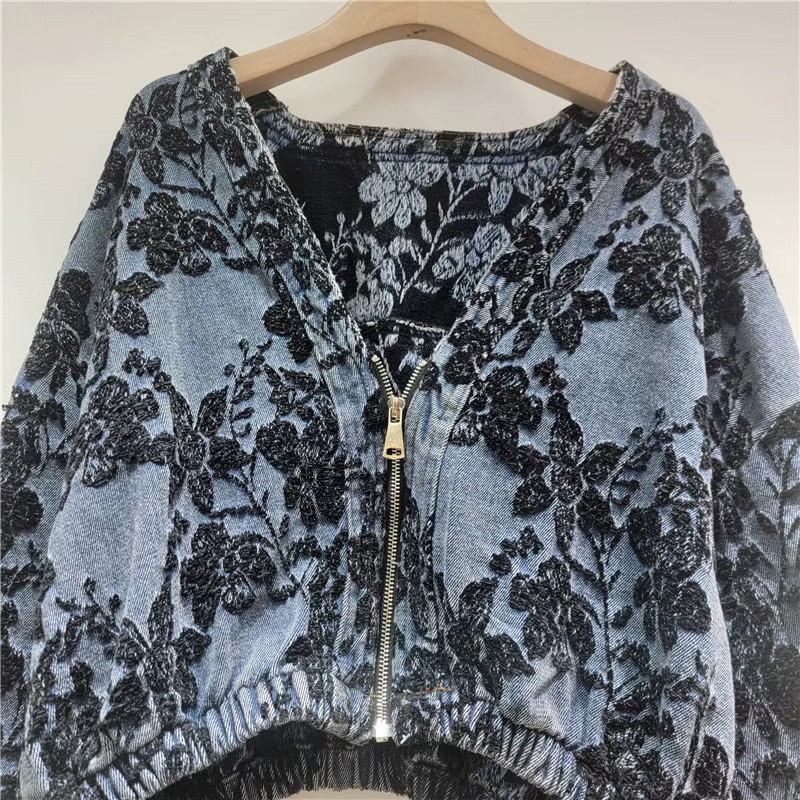 Modna żakardowa krótka kurtka  – Patchwork Jean Jacket recenzja i cena