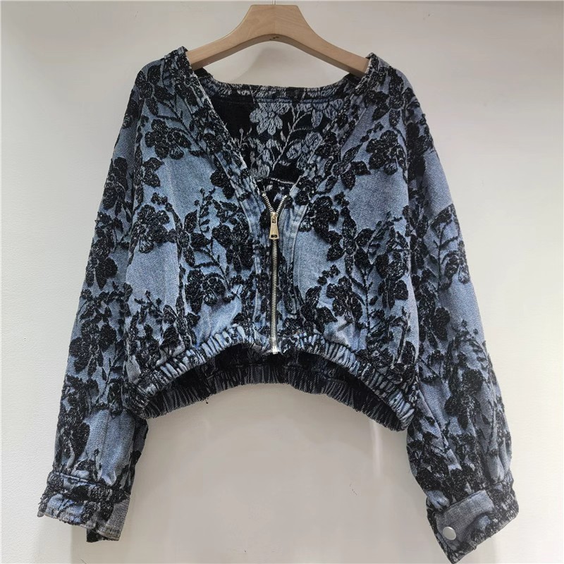 Modna żakardowa krótka kurtka  – Patchwork Jean Jacket recenzja i cena