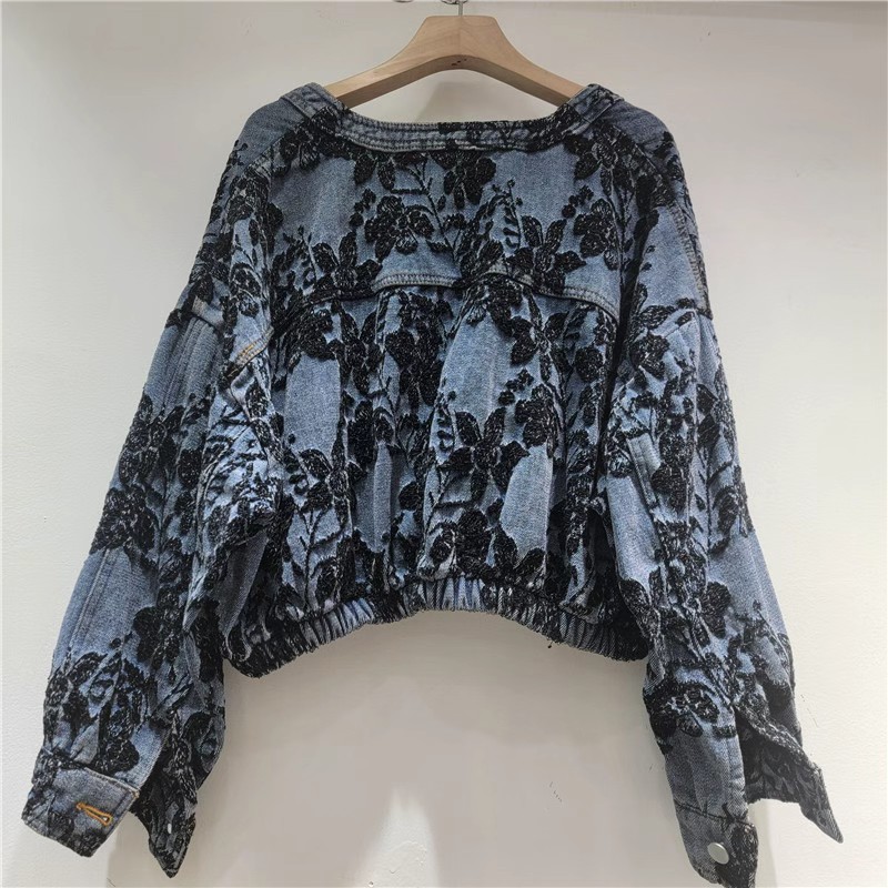 Modna żakardowa krótka kurtka  – Patchwork Jean Jacket recenzja i cena