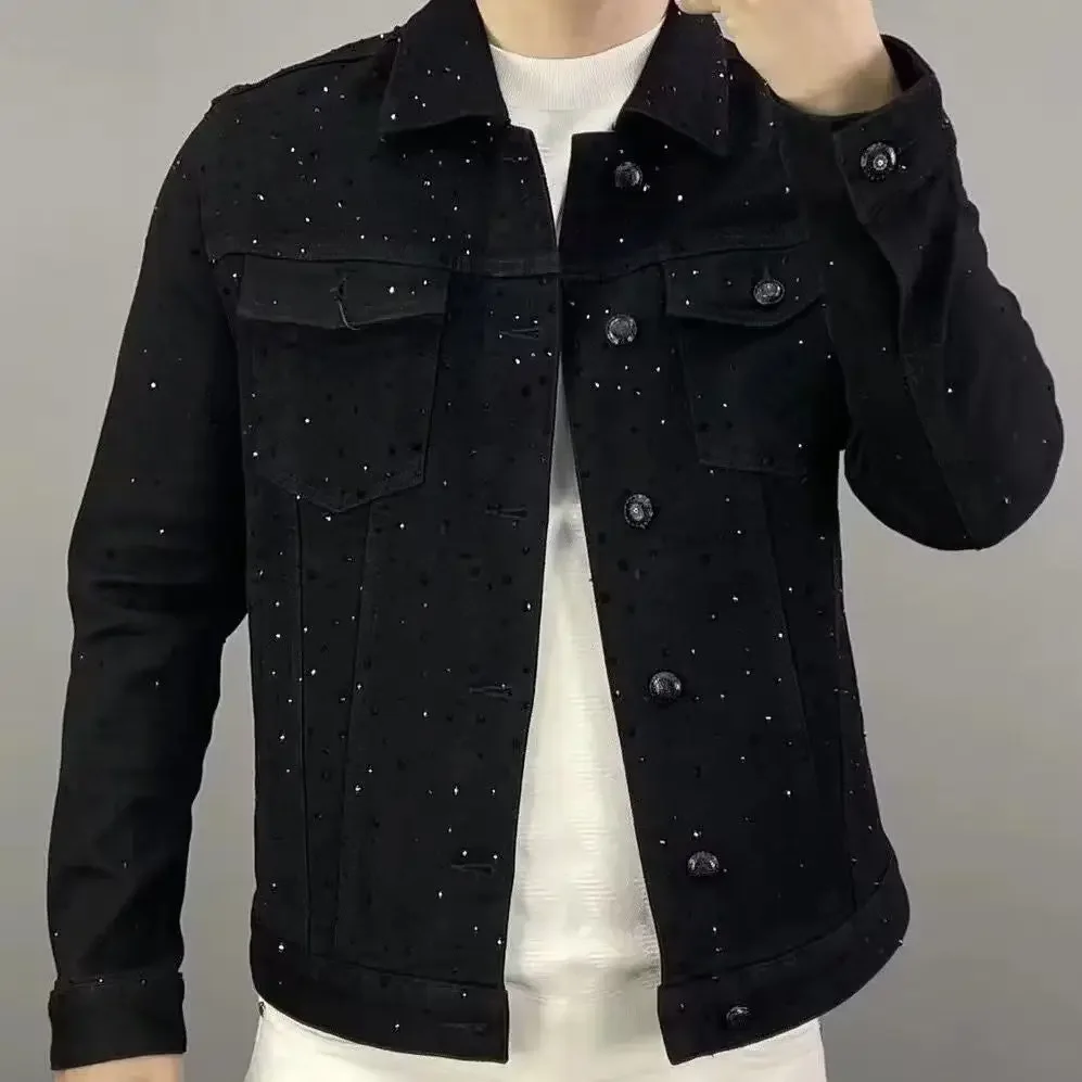 Jeans Coat for Men Button Casu – Patchwork Jean Jacket recenzja i cena