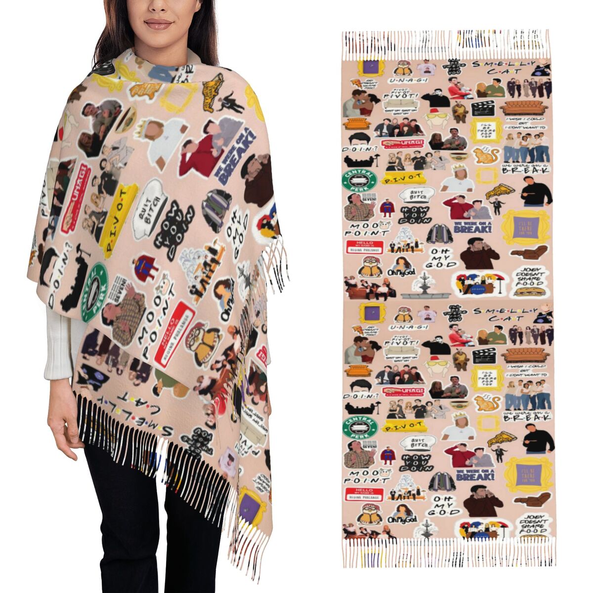 Szal z frędzlami z kolażem sym – Vintage Fashion Collage recenzja i cena