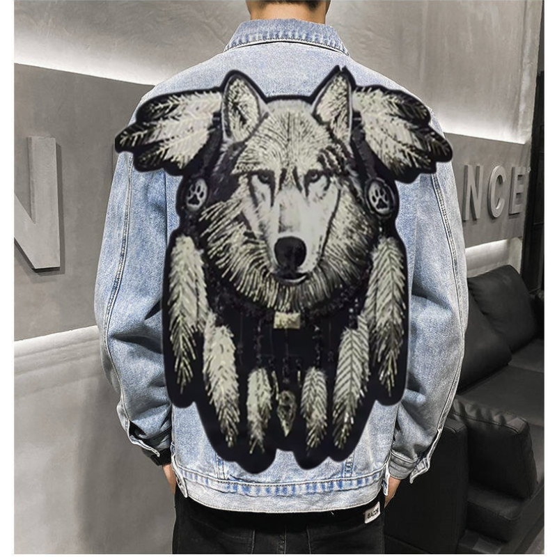 Męska kurtka jeansowa w stylu  – Patchwork Jean Jacket recenzja i cena